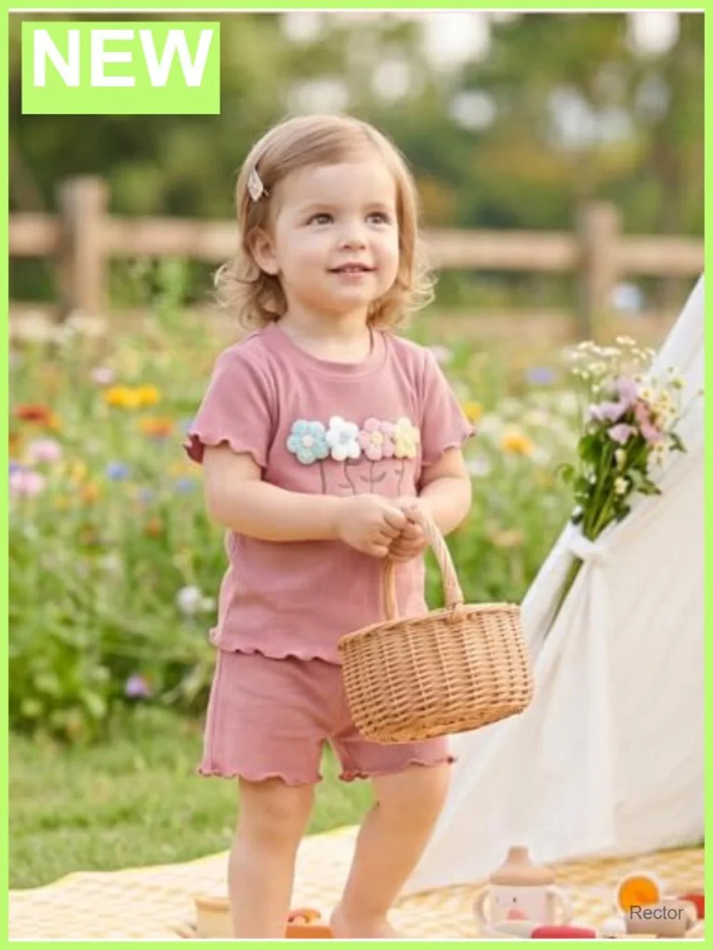 Toddler Girls 2 Piece Set Ruffle Ribbed Flower T Shirt and Shorts Summer Outfit